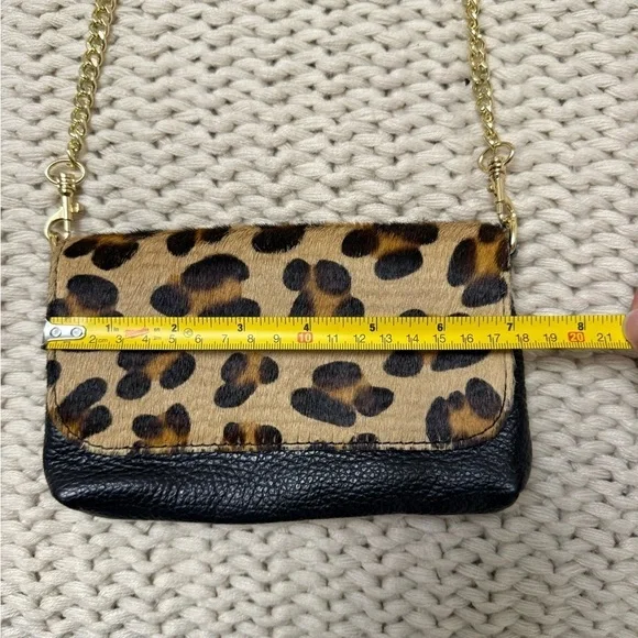 Genuine leather calf hair made in Italy Leopard Print  gold Chain Shoulder Bag - Picture 8 of 10